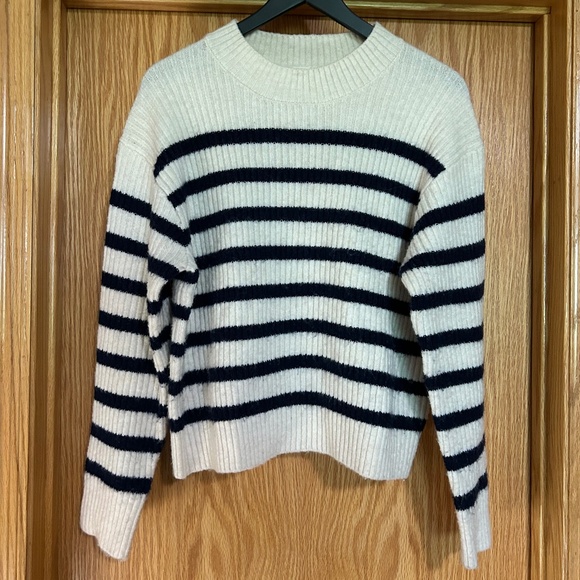Navy Blue and White Striped Sweater - H&M Size M - Picture 1 of 4